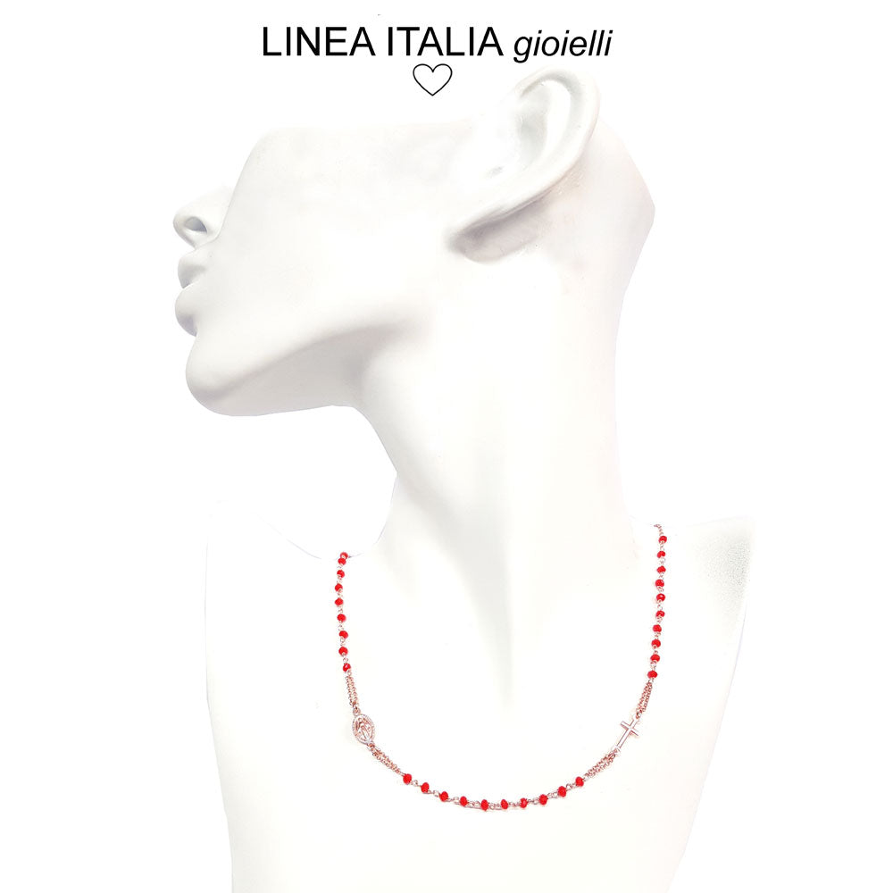 Collana Rosario in argento rosè e pietre Rosse | linea Italia
