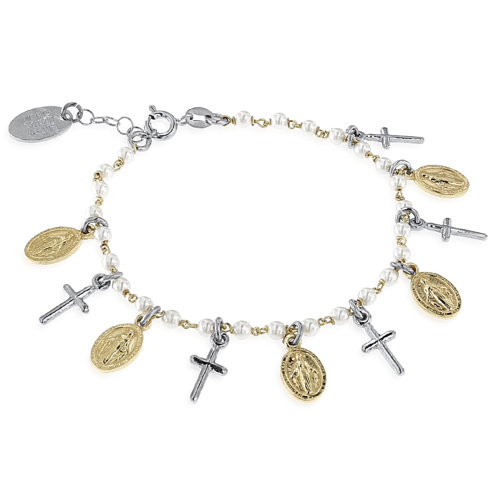 Bracciale rosario con croci e icone sacre