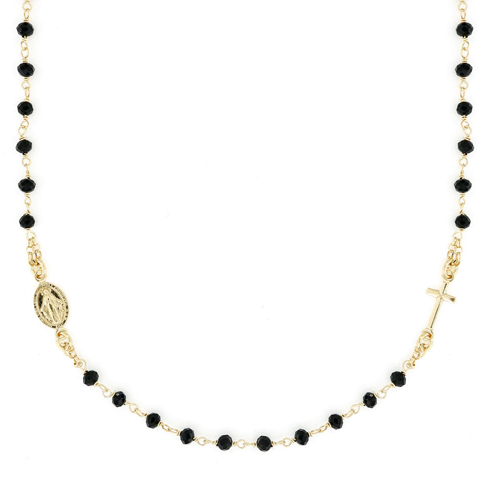 Girocollo rosario in Argento 925 dorato e perline nere