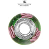 Charm in vetro di Murano Verde e disegni Rosa | linea Italia