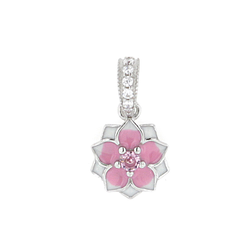 Ciondolo A Fiore Oro Rosa Con Zirconi 6 Mm, Adatto Per Bracciali In Pelle