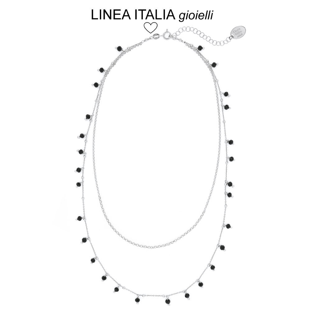 Collana doppio filo argento con pietre Nere | linea Italia