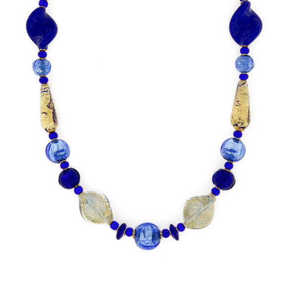 Collana in vetro di Murano blu con foglia Oro | linea Italia