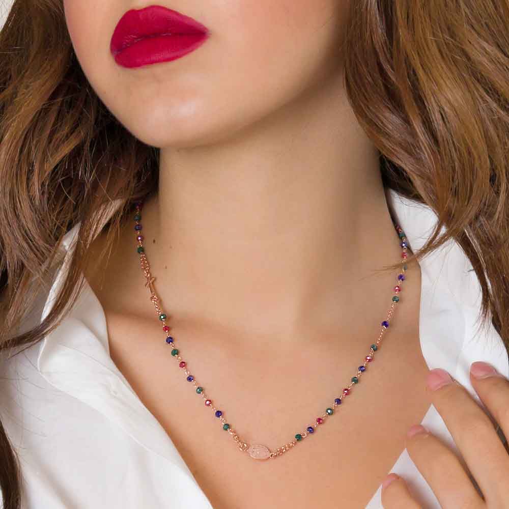 MIORE Collana Donna Argento 925 Placcato Oro 18K: Con Pietre Colorate, Made In Italy, 45 Cm