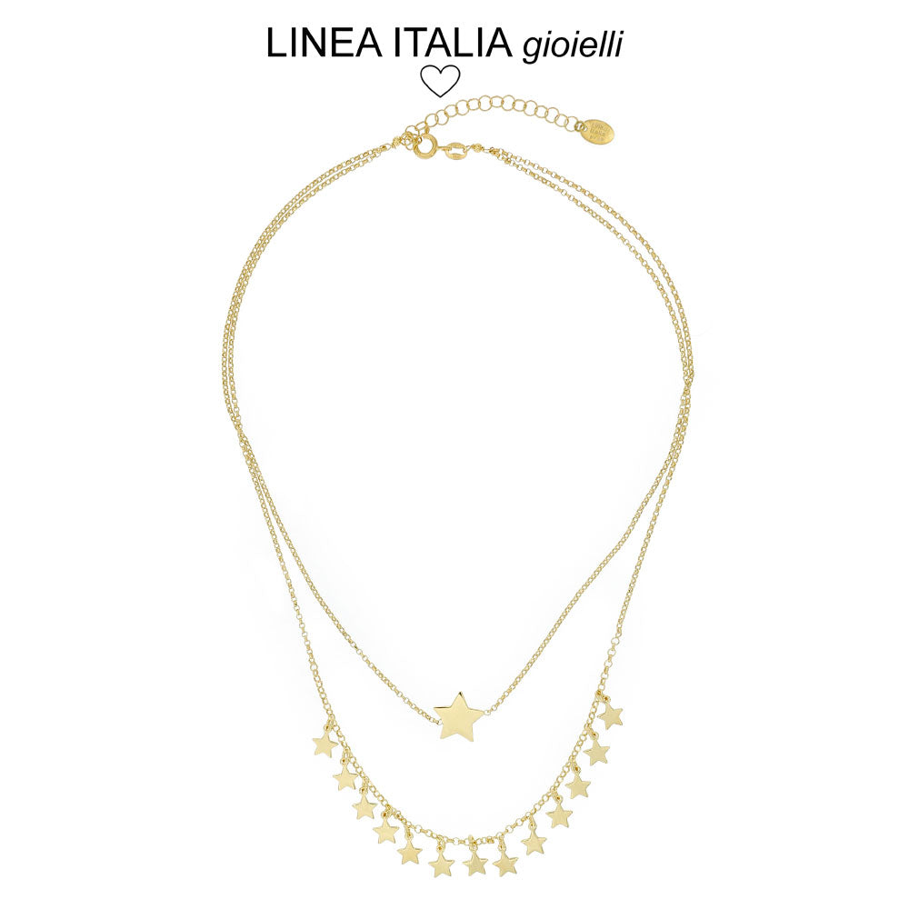 Collana 14 pendenti a Stella doppio filo argento placcato oro | linea Italia