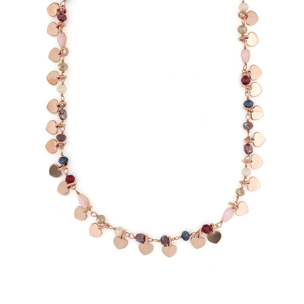 COAI Collana Mala 108 Grani In Pietre Naturali (Onice E Rodonite), Con Ciondolo Cuore, Annodata A Mano, Lunga 80 Cm, Per Meditazione E Yoga