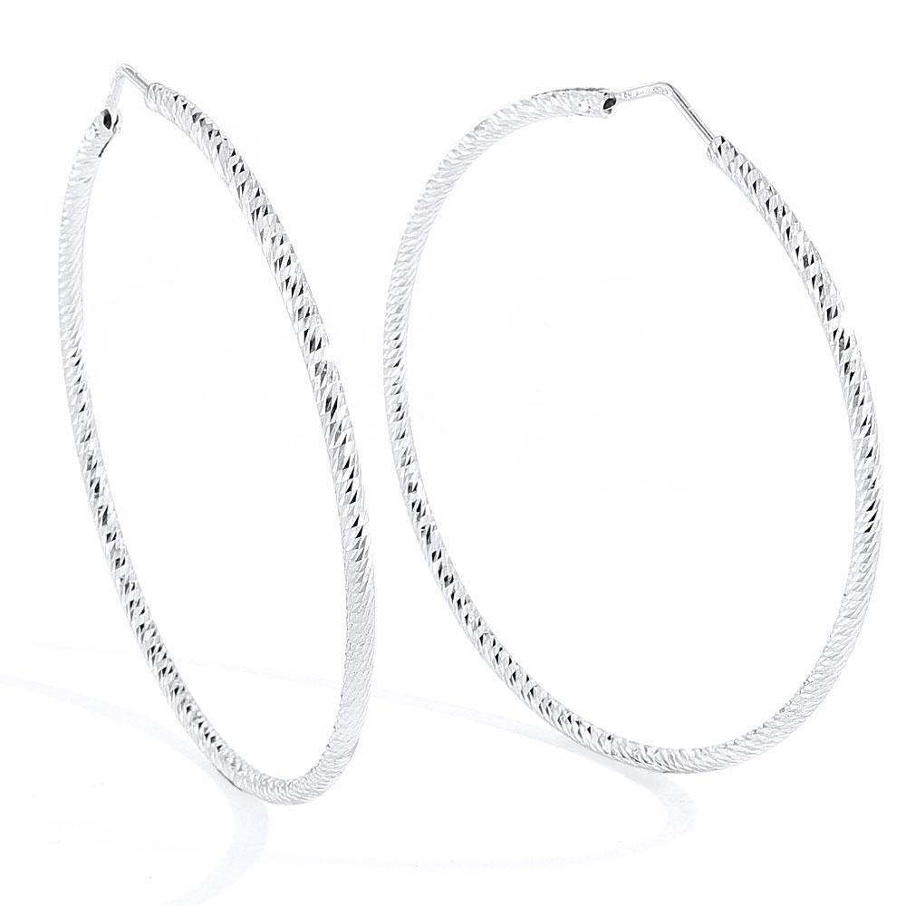 Orecchini A Cerchio Philip Jones 50mm - Placcati Argento Con Cristalli Zircondia - Ipoallergenici, Regalo In Sacchetto