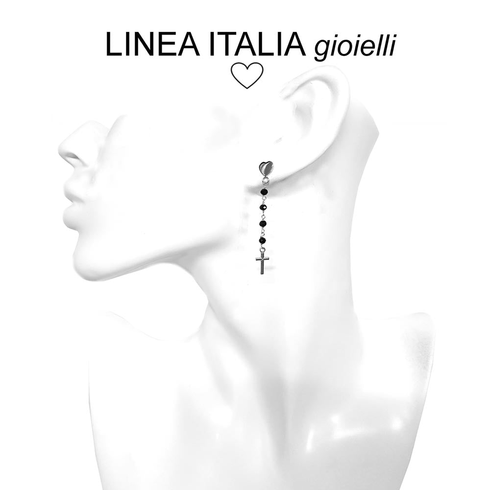 Orecchini donna lunghi in Argento 925 con perline nere | linea Italia