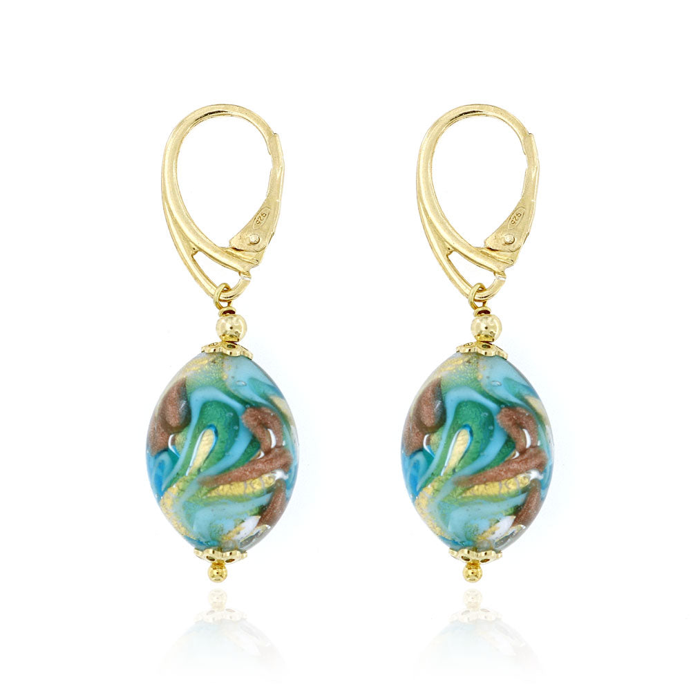Orecchini Donna In Vetro Di Murano Originale Con Foglia Oro 24kt - Collezione Aida - Lunghi 5,5 Cm - Made In Italy