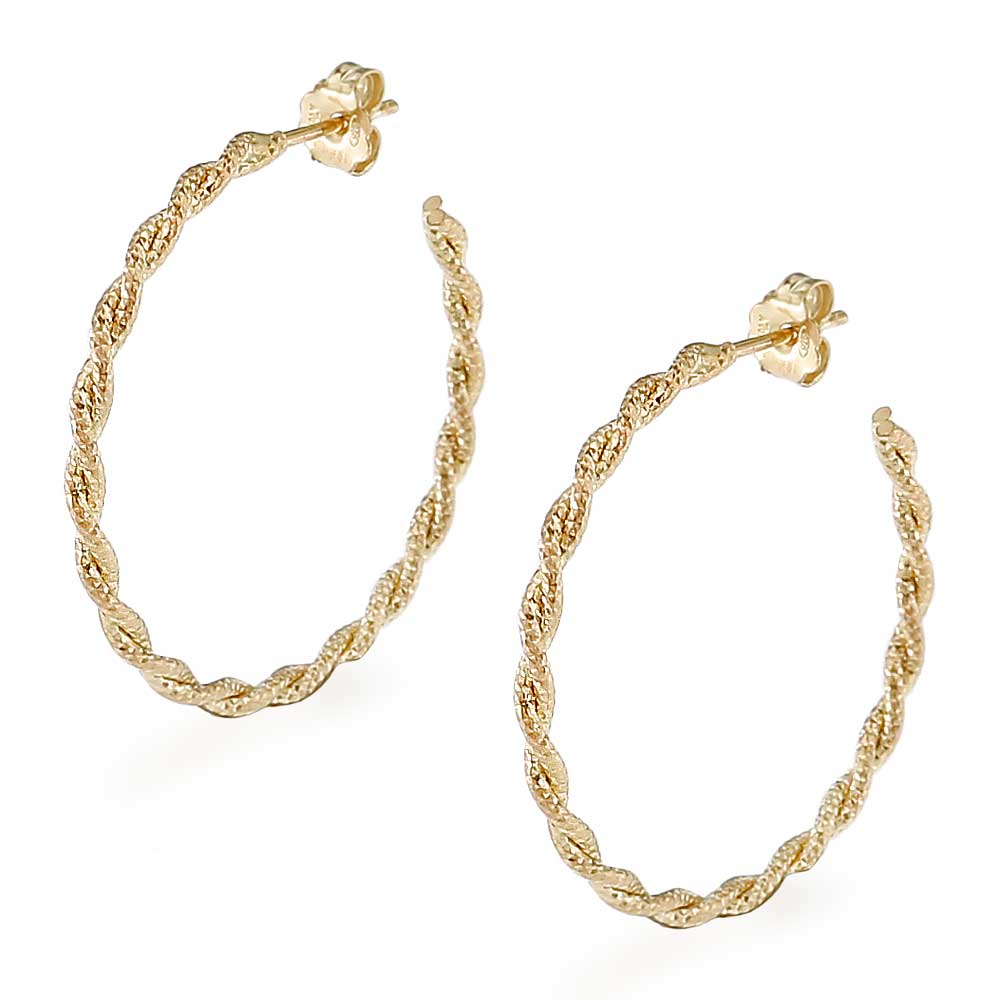 Orecchini A Cerchio Tubolare ø 42 Mm Con Chiusura A Ponte Placcati Oro Giallo In Argento 925 - Foto 4