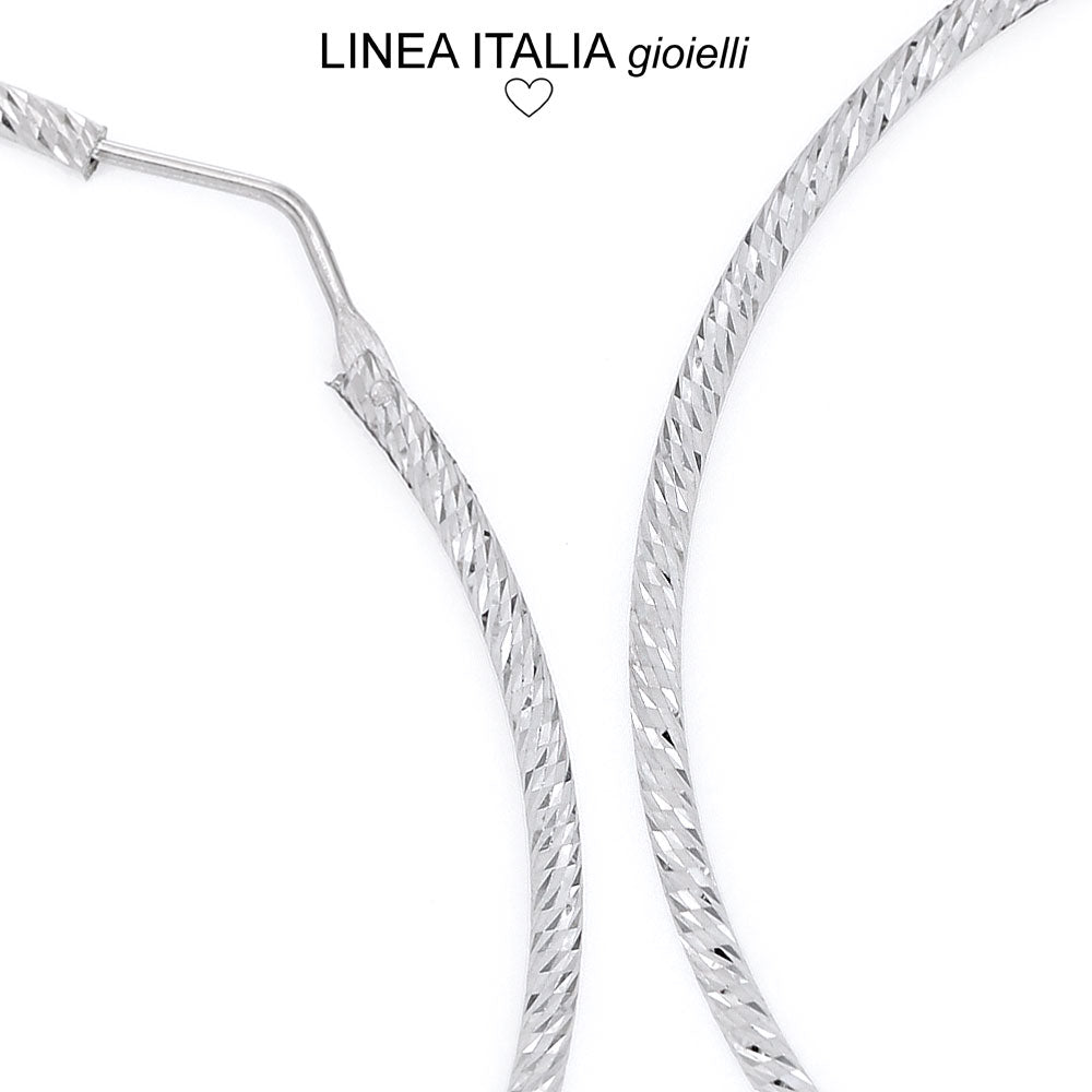 Orecchini a cerchio in argento diamantato - Misura grande 65 mm | linea Italia