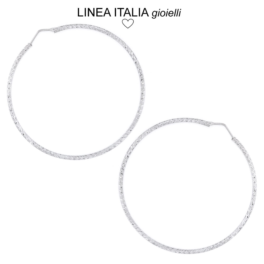 Orecchini a cerchio in argento diamantato - Misura grande 65 mm | linea Italia