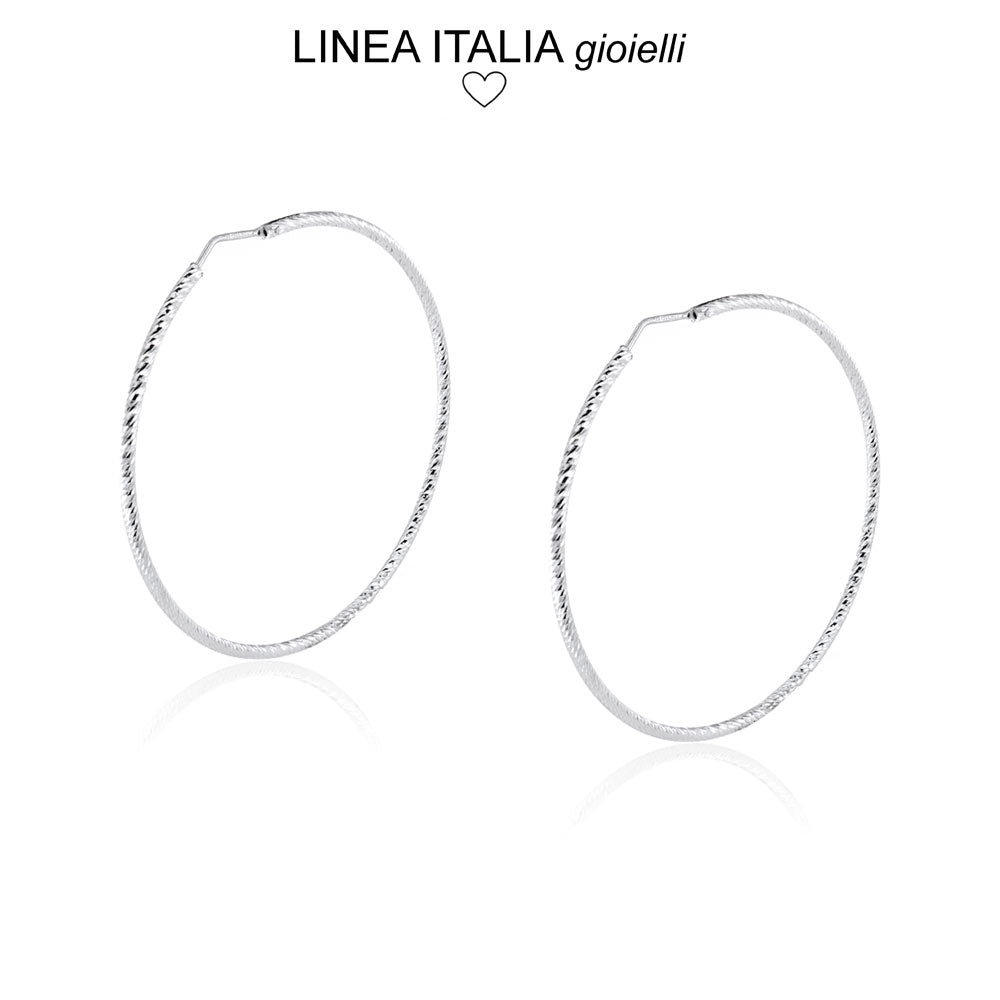 Orecchini diamantati a cerchio in argento - Misura piccola 30 mm | linea Italia