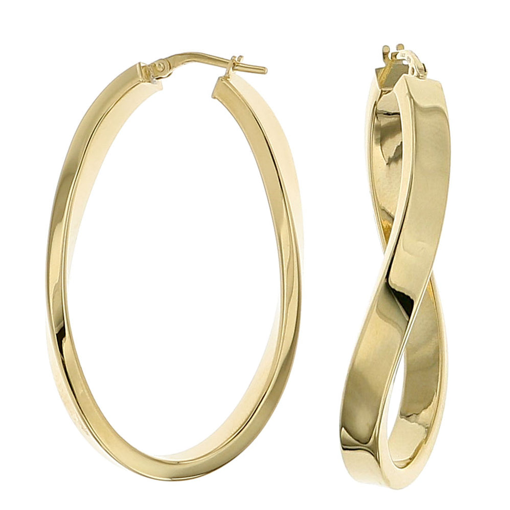 Orecchini A Cerchio Ovali In Oro Giallo Su Argento Sterling 9kt - Foto 2