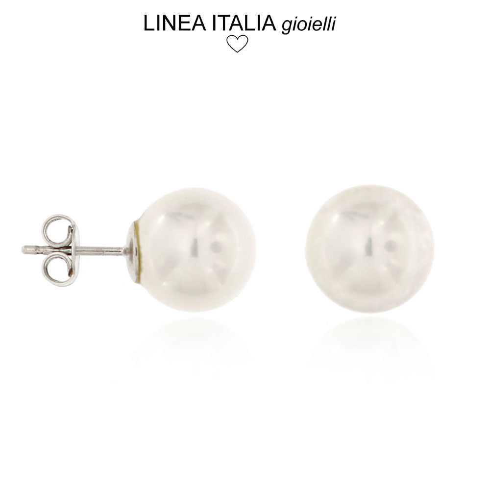 Orecchini a lobo con perla in argento 925 - Misura grande 12 mm | linea Italia