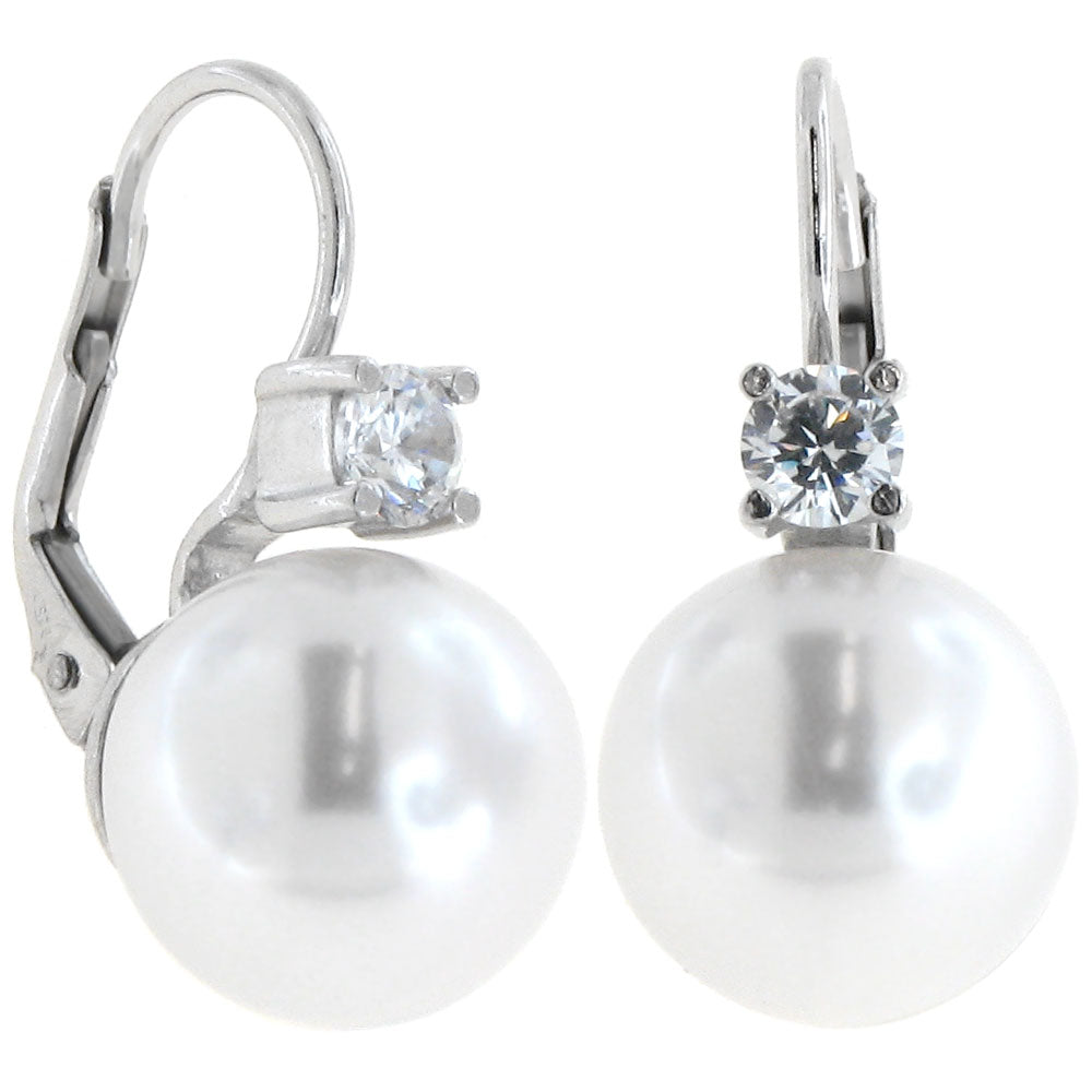 Orecchini a clip - placcato in oro con una perla centrale e cristalli trasparenti - Bertha G di Bello London Orecchini a clip - placcato in oro con una perla centrale e cristalli trasparenti - Bertha G di Bello London