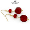 Orecchini pendenti rossi in vetro di Murano e argento placcato oro giallo | linea Italia