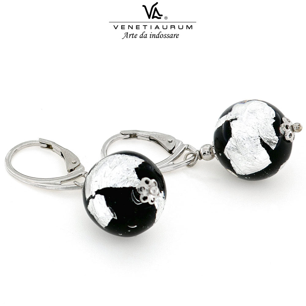 Orecchini Con Perle In Vetro Di Murano Originale Collezione Diana - Foglia D'Argento, Made In Italy