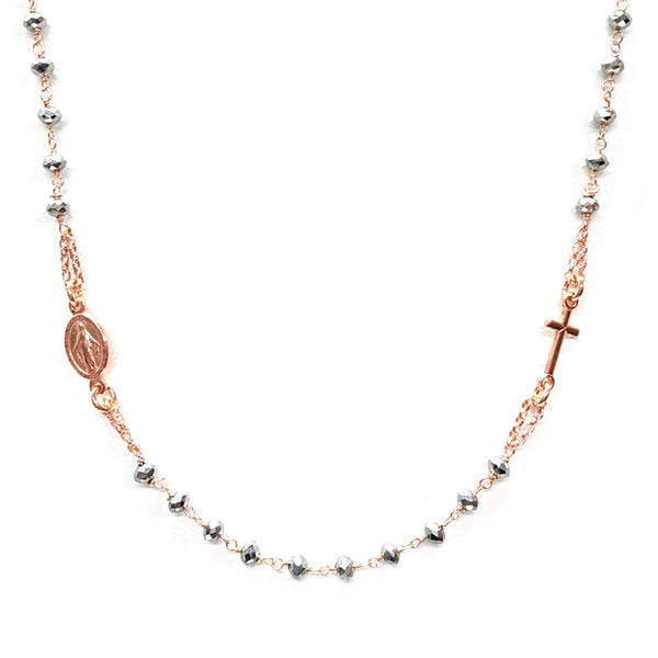 Collana rosario in argento rosè e pietre GRIGIE | linea Italia