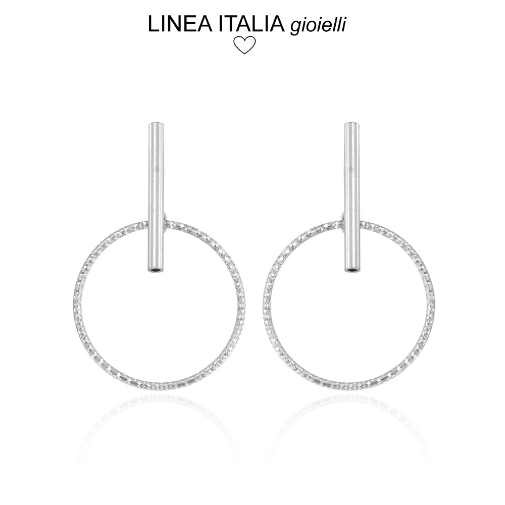 Orecchini cerchio con pendente diamantato - Misura piccola 20 mm | linea Italia