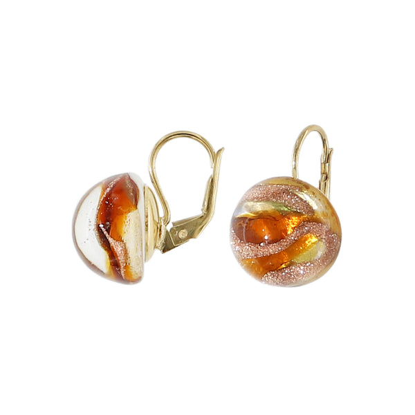 Orecchini in Vetro di Murano Originale con foglia in oro, modello Cabochon, chiusura a Clip - Arancio - Venezia classica Orecchini in Vetro di Murano Originale con foglia in oro, modello Cabochon, chiusura a Clip - Arancio - Venezia classica